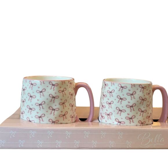 10 Strawberry Street Bella Pink Bow Ceramic Espresso Mug Set of 4 New - Picture 10 of 16